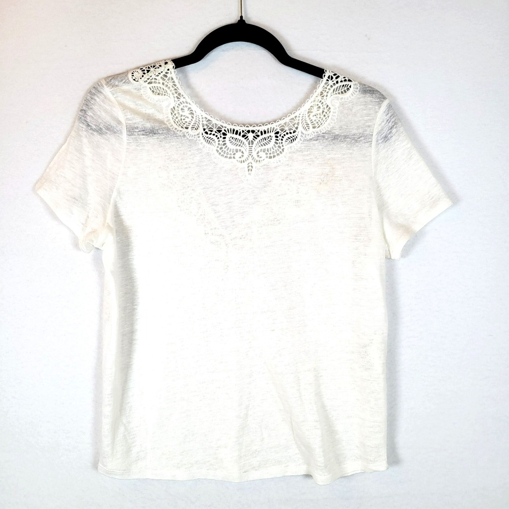Sezane Womens Lace Crochet Linen Top Size Small White Beachy Minimalist Preppy